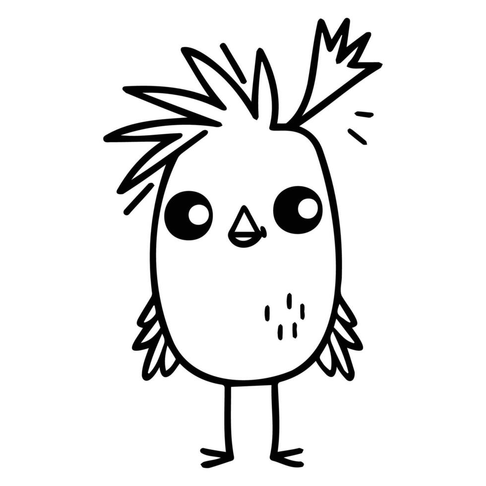 Whimsical Line Art Bird with Stylish Hairstyle vector