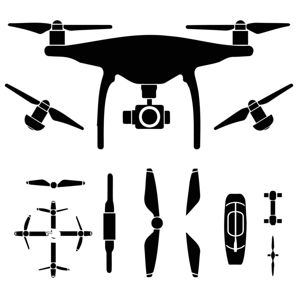 Silhouette of Drone and Propellers Isolated on White vector