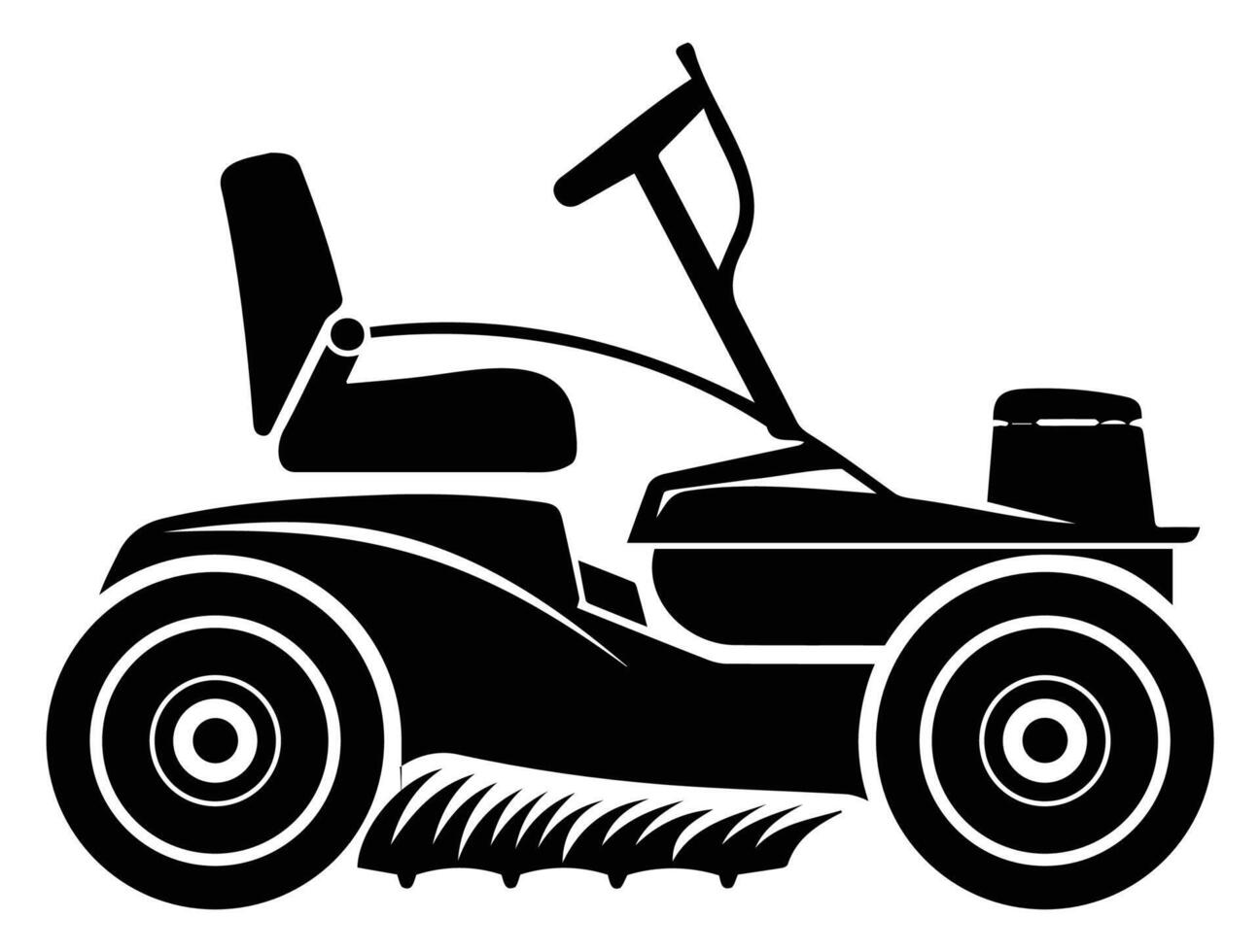 Silhouette of a Riding Lawn Mower with Grass vector