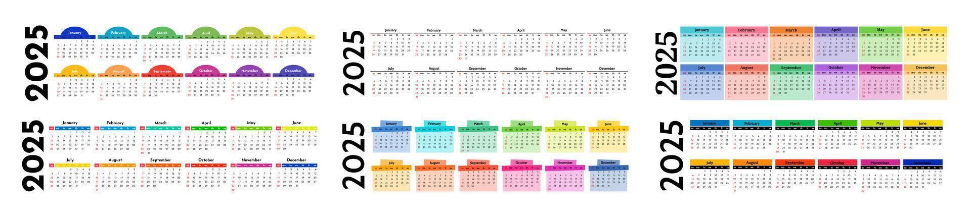 Calendar for 2025 isolated on a white background vector