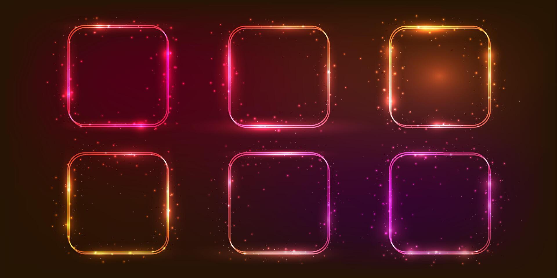 Neon double rounded square frame with shining effects vector