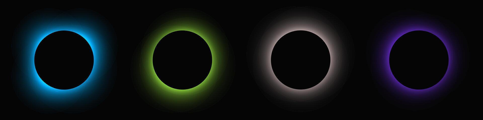 Set of circle illuminate light frames with color gradient vector