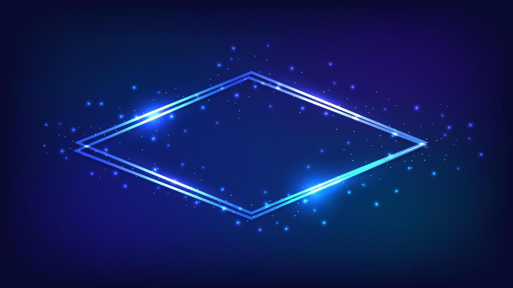 Neon double rhombus frame with shining effects vector