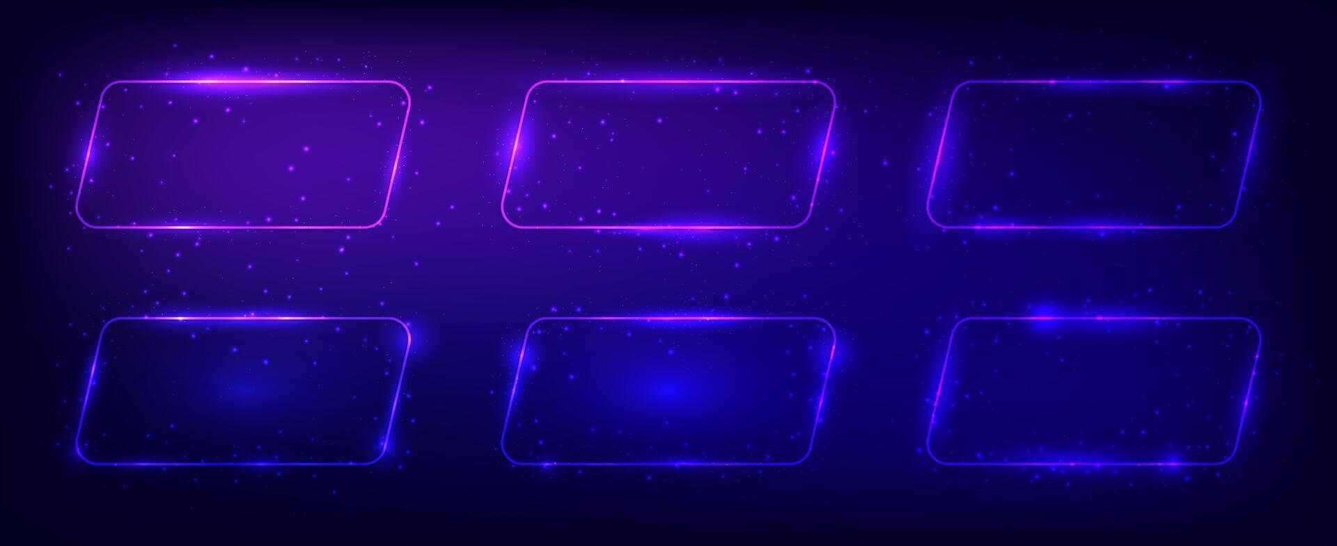 Set of six neon frames with shining effects vector