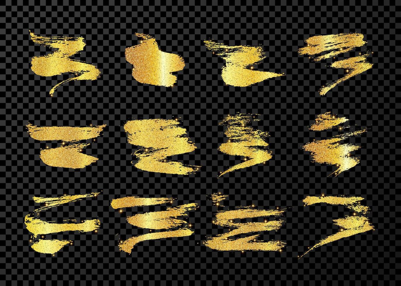 Set of gold glitter hand drawn brush strokes vector