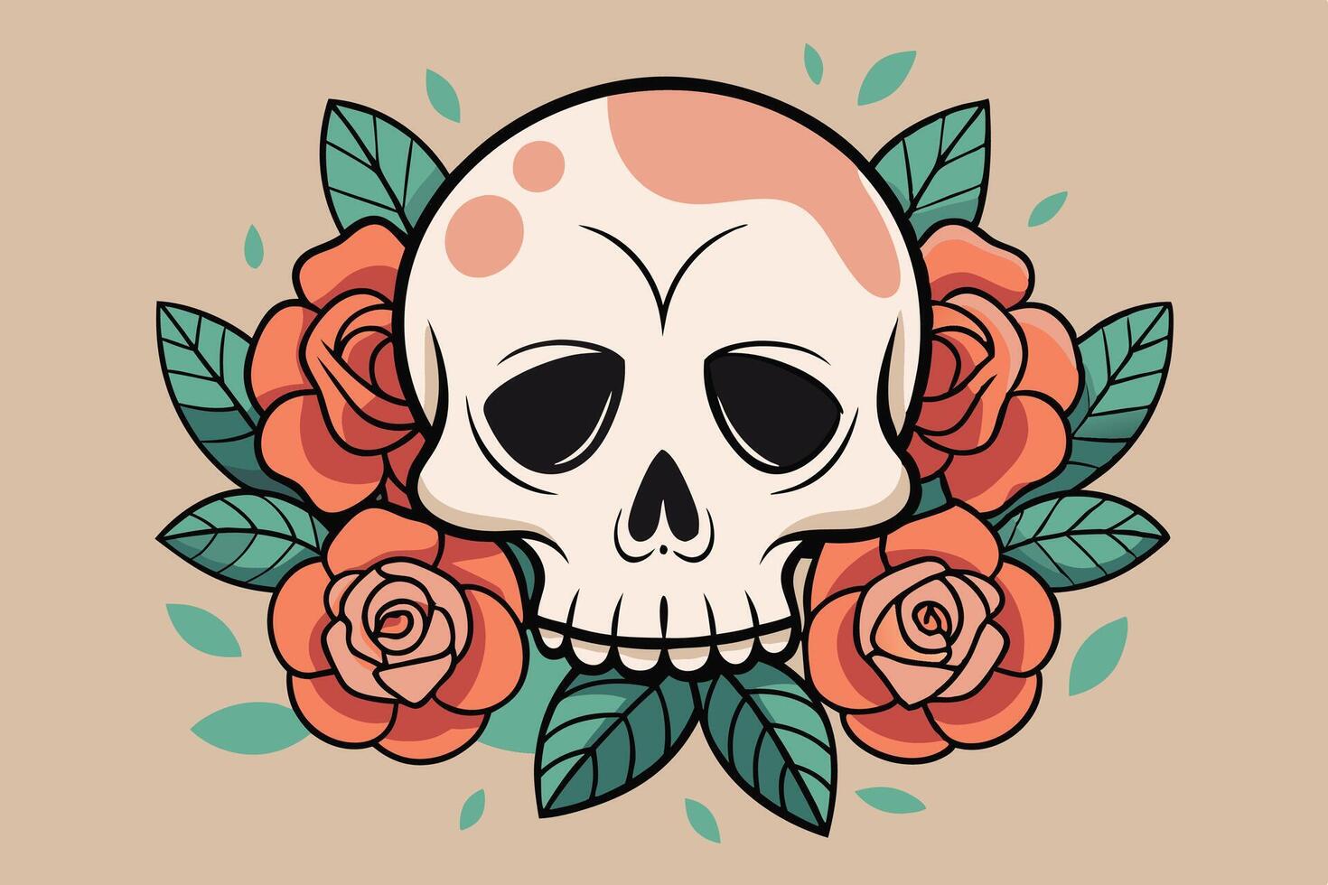 A colorful artistic representation of a skull surrounded by vibrant flowers, showcasing a blend of traditional and modern design elements vector