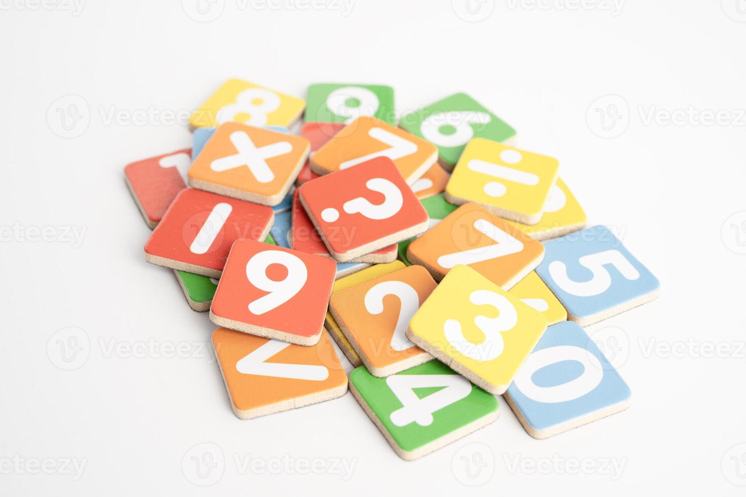 Number wood block cubes for learning Mathematic, education math concept. photo