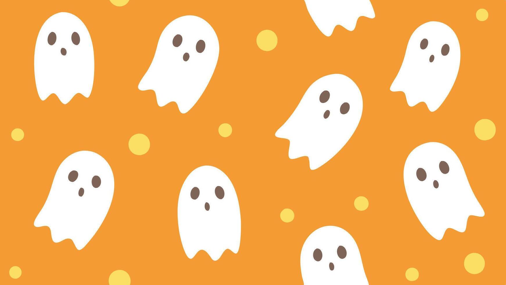 Colorful repeating pattern of playful cartoon ghosts on an orange background, perfect for Halloween decorations or themed events, showcasing vibrant designs and a fun atmosphere vector