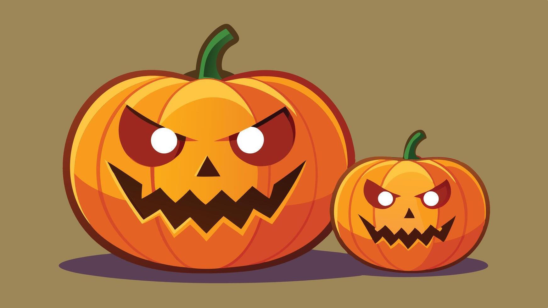 Two cheerful pumpkins with grinning faces in a playful cartoon style, set against a solid teal background, perfect for celebrating fall and Halloween festivities vector