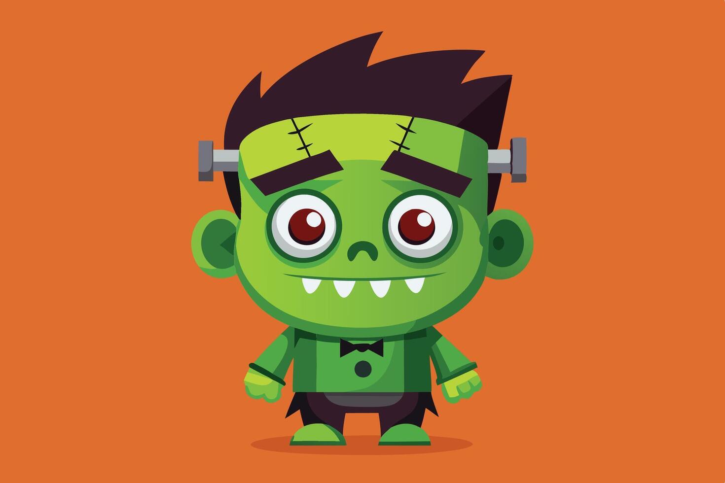 A cheerful cartoon monster with green skin and a black suit standing against a bright green background during a fun creative illustration session vector