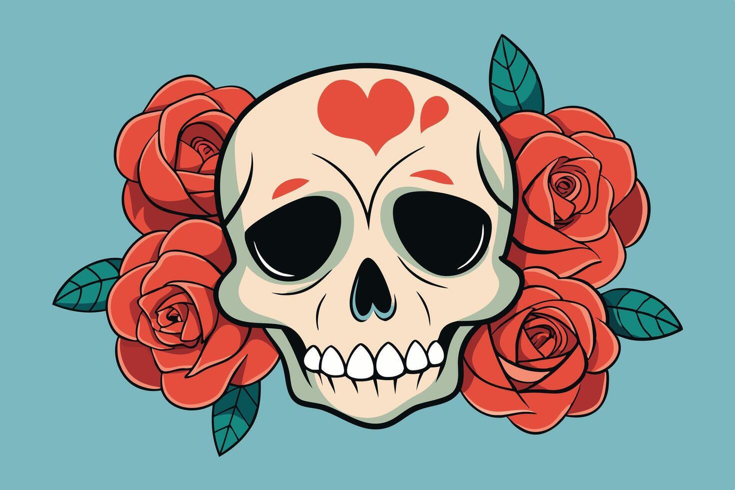 A colorful artistic representation of a skull surrounded by vibrant flowers, showcasing a blend of traditional and modern design elements vector