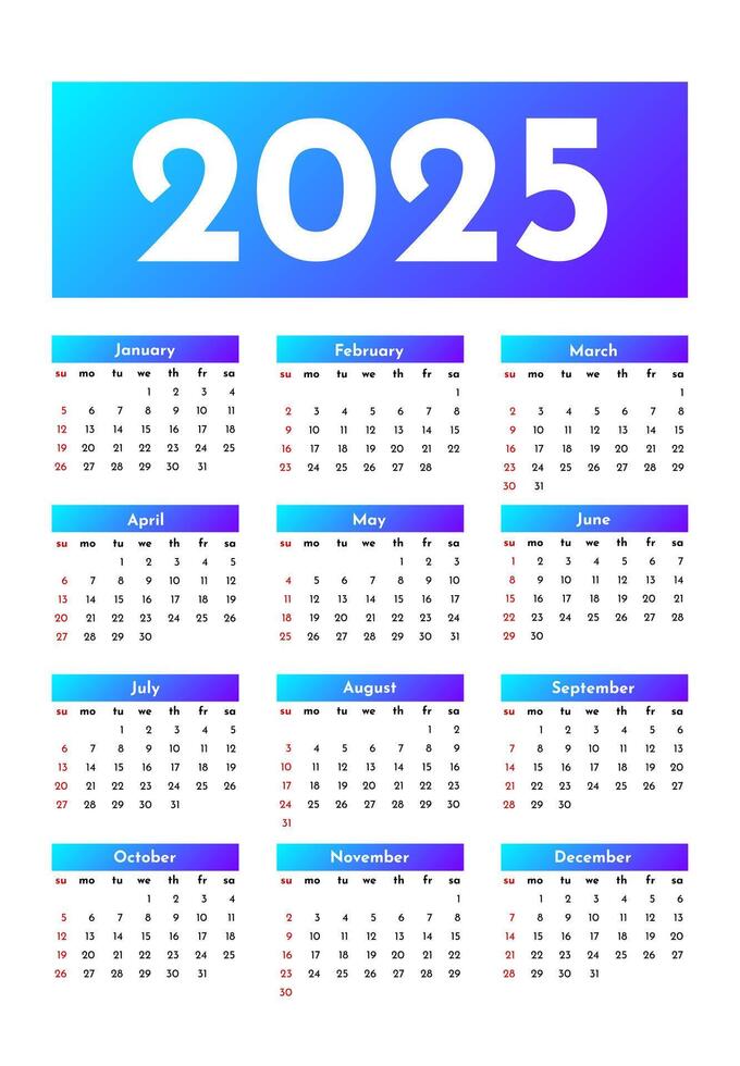 Calendar for 2025 isolated on a white background vector