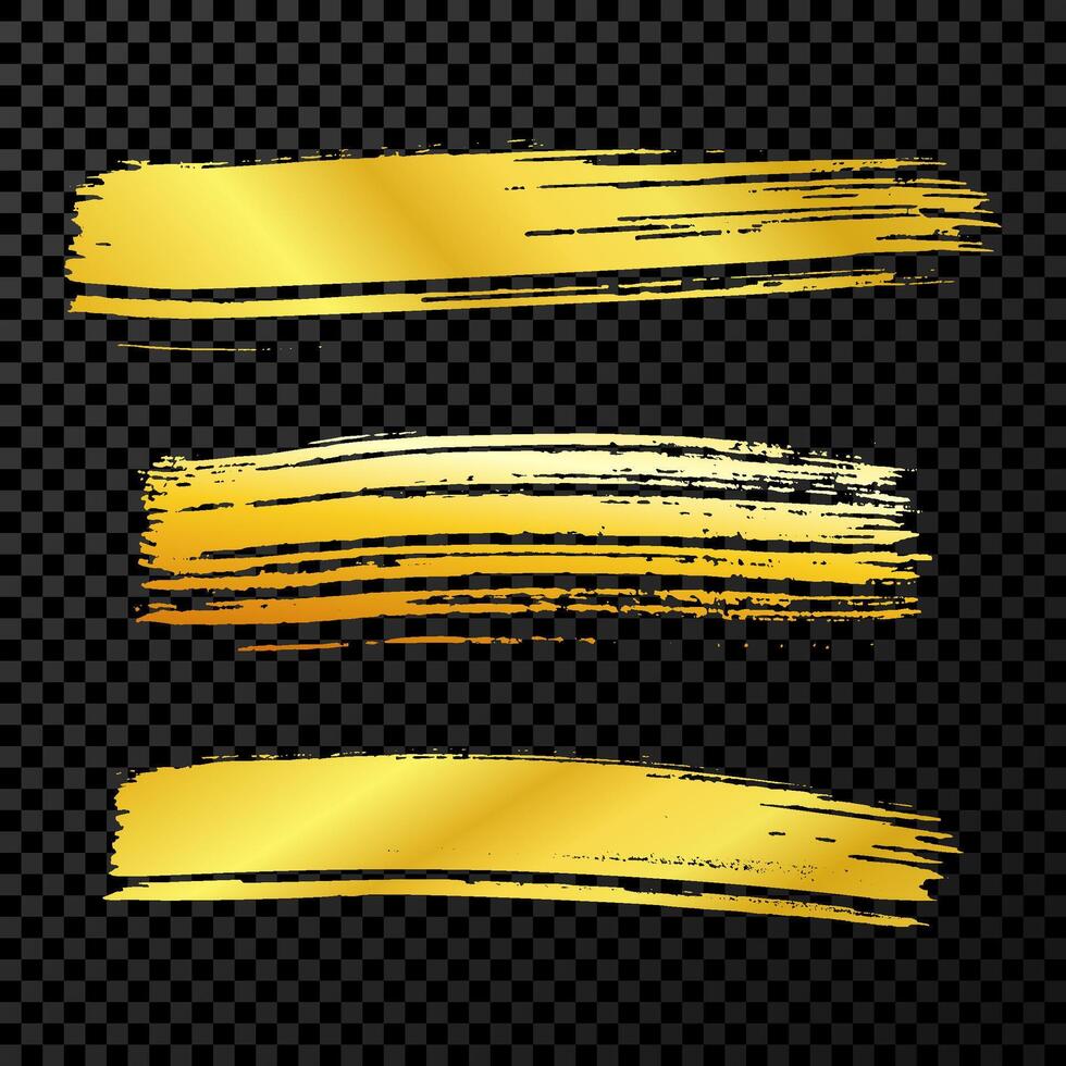 Gold brush stroke. Set of hand drawn ink spots isolated on dark background. illustration vector