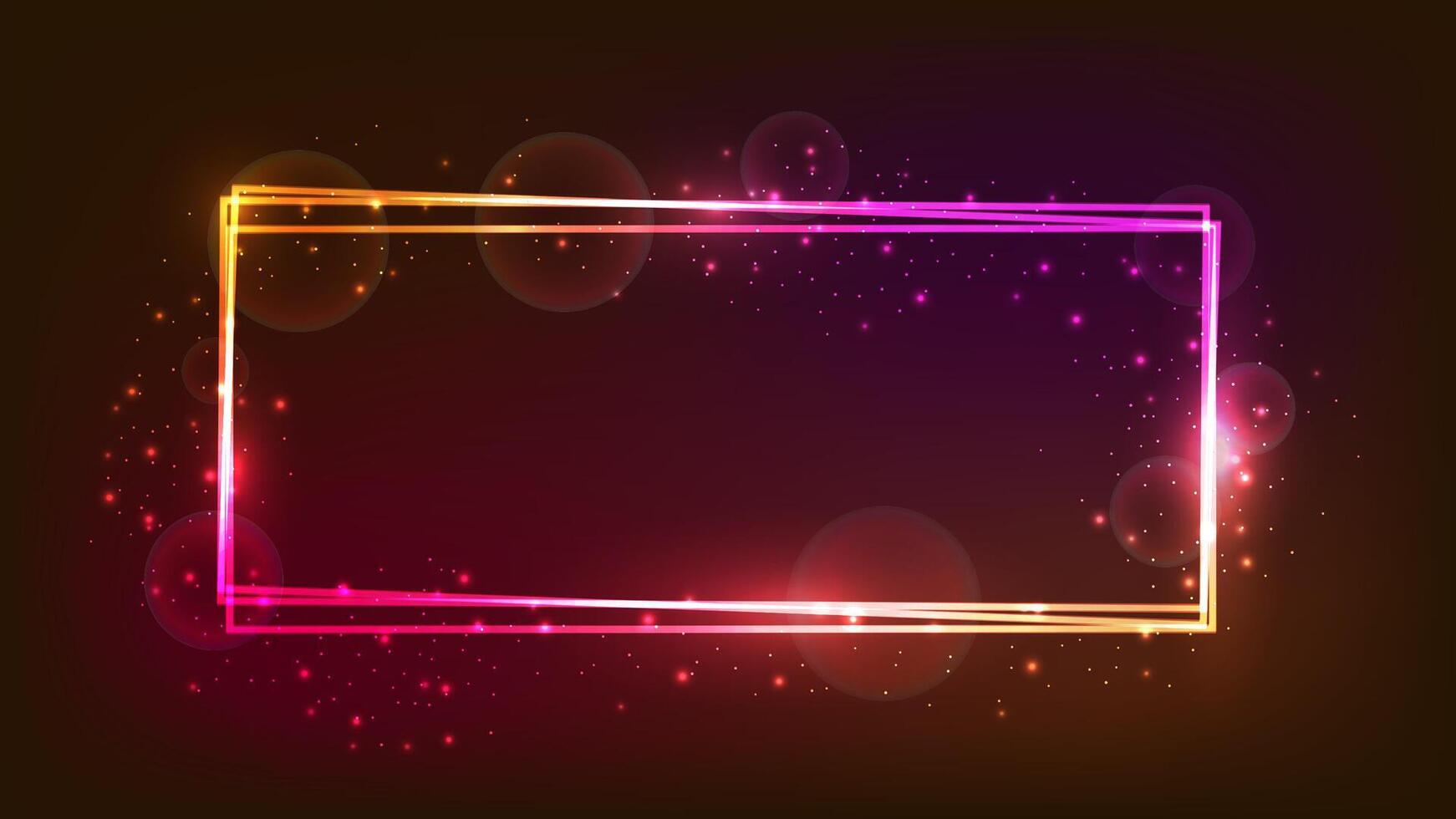 Neon rectangular frame with shining effects and sparkles vector