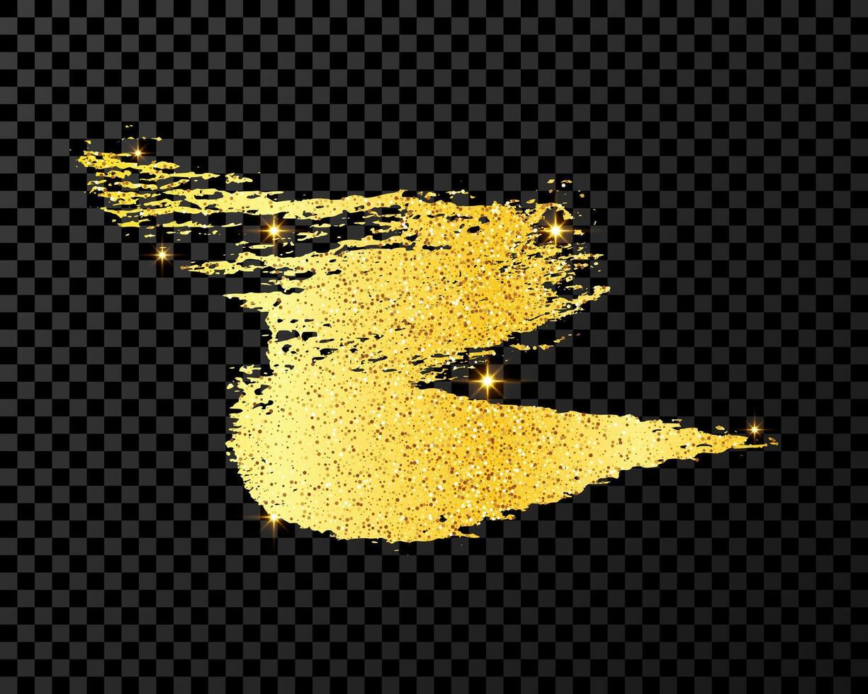 Gold glitter brush stroke. Hand drawn ink spot isolated on dark background. illustration vector