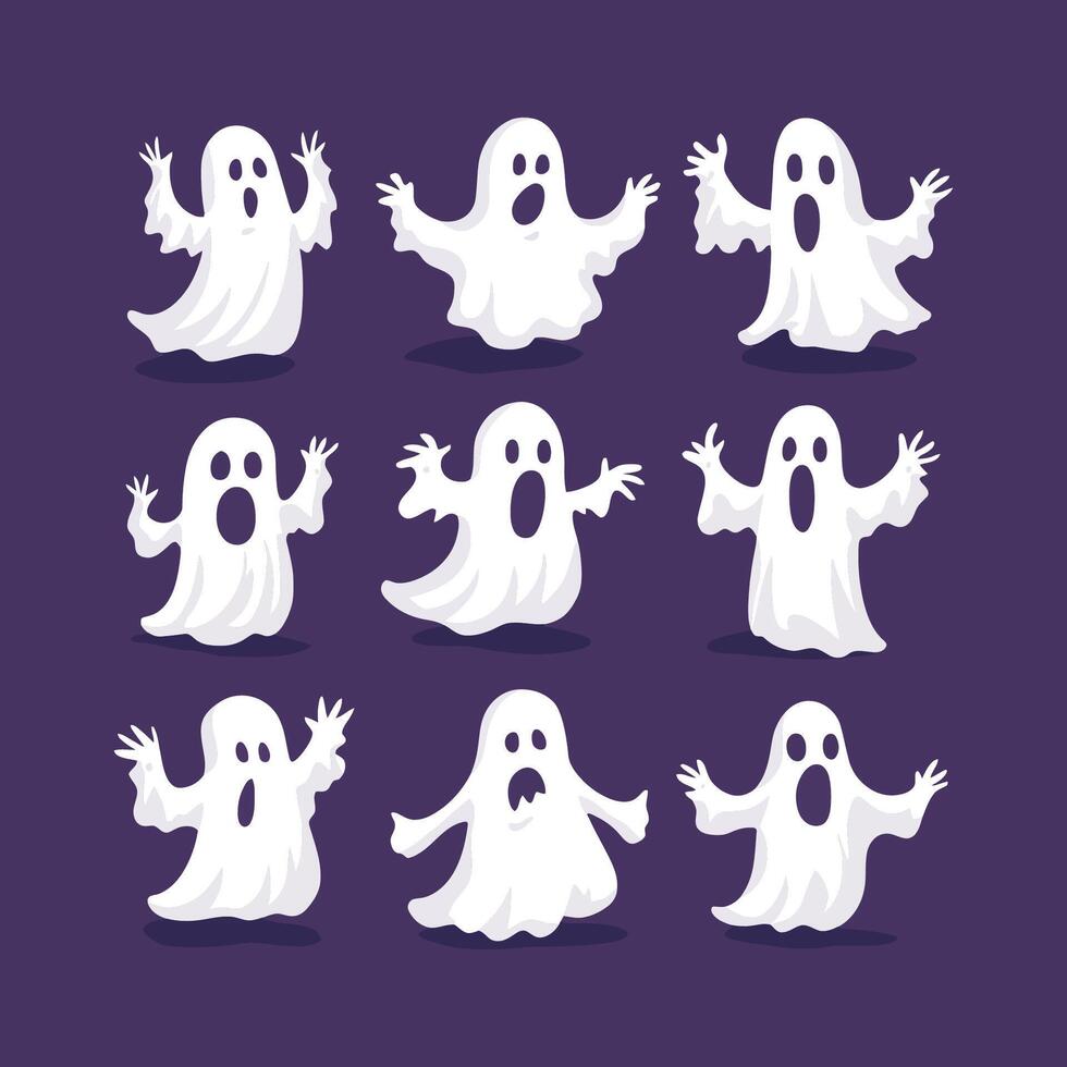 Set of cartoon ghost characters with different expressions vector