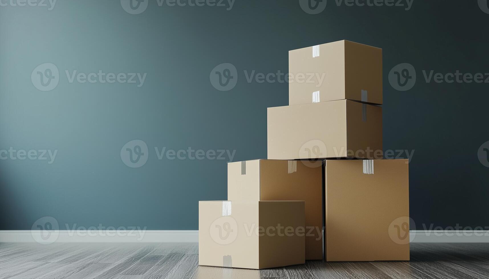 Stack box brown cartoon simple gift or mockup delivery packaging on wooden background photo