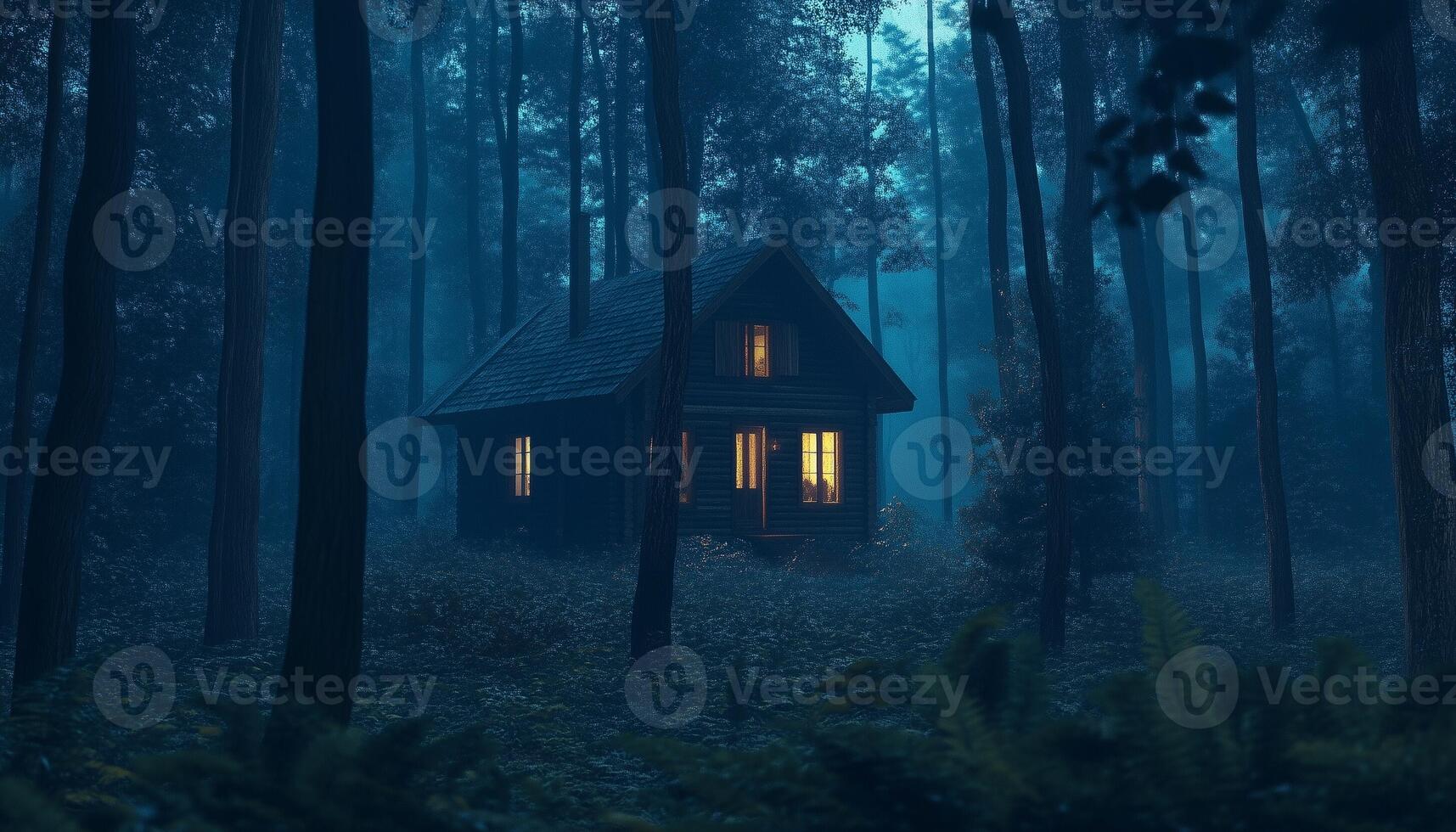 Dark house villa in forest scary mystery building blue dramatic effect photo