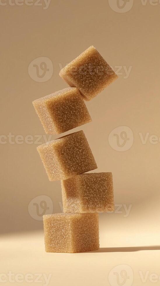 A stack of crystal sugar cube balancing standing concept solid background photo