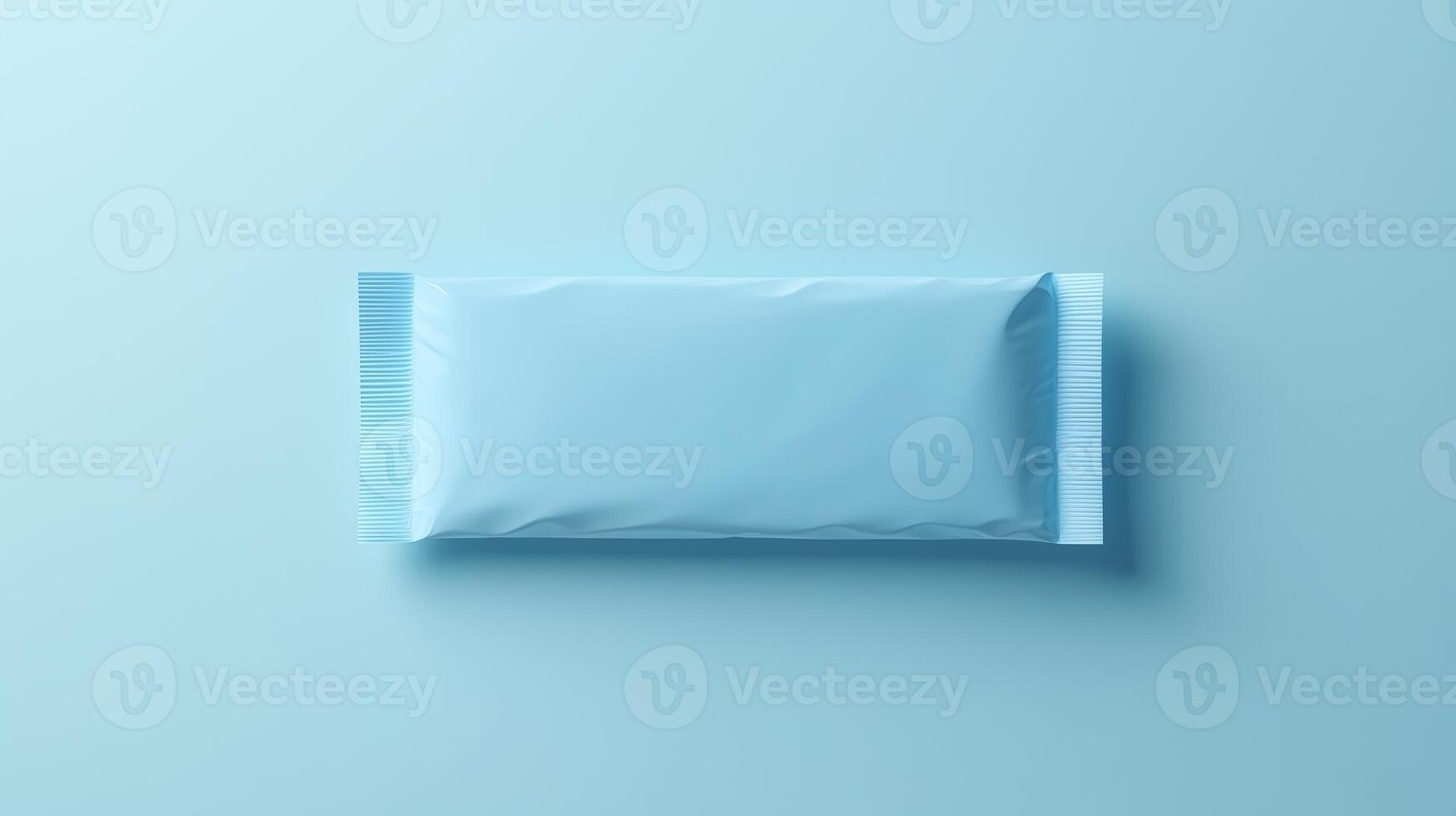 Snack bar or candy wrapper blue plastic blank mockup glossy for brand product photo