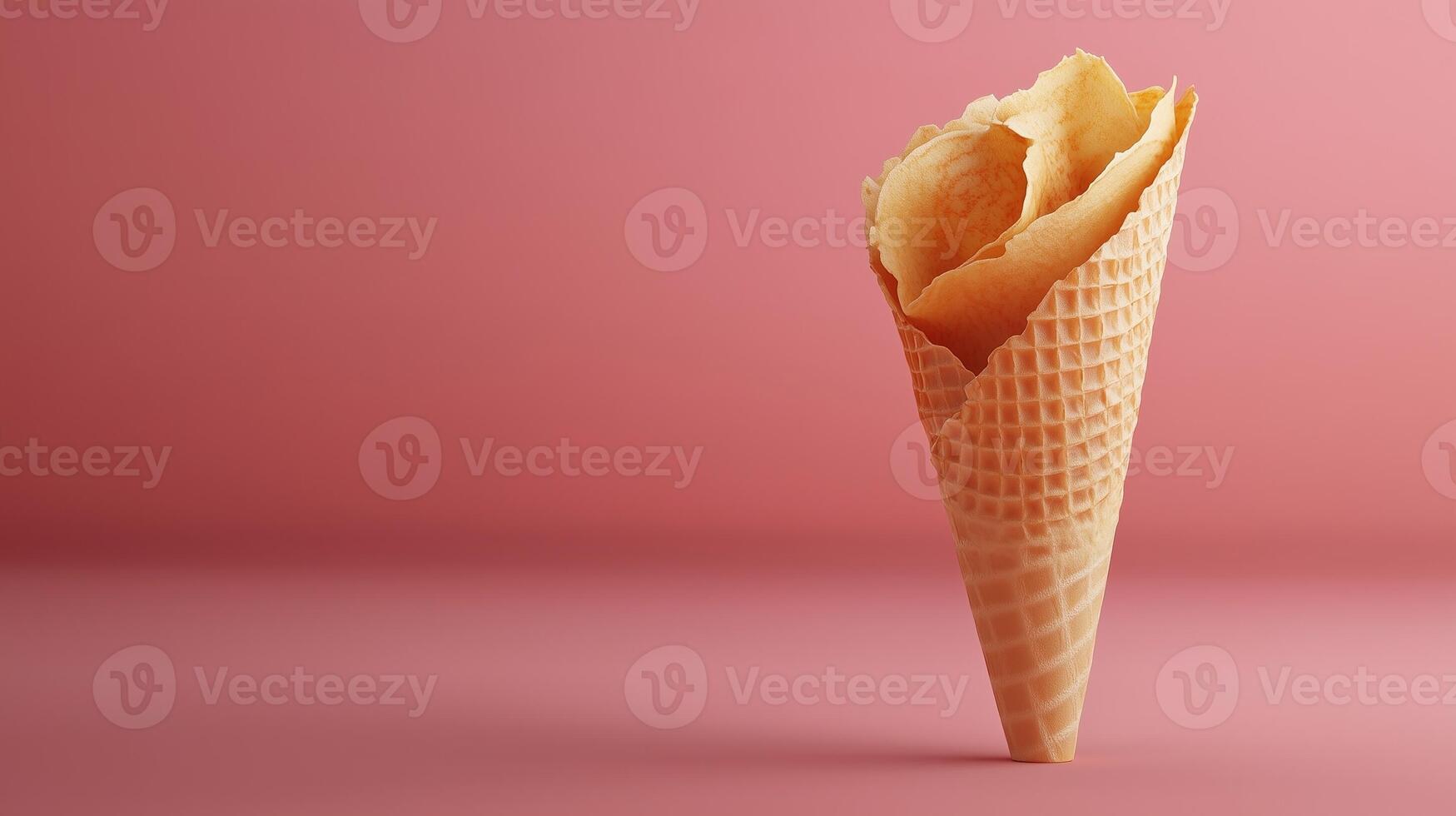 Crapes flat bread crusty wrapped in waffle cone closeup solid background photo