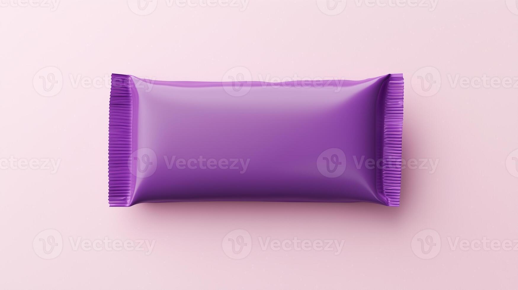 Snack bar or candy wrapper purple plastic blank mockup glossy for brand product photo