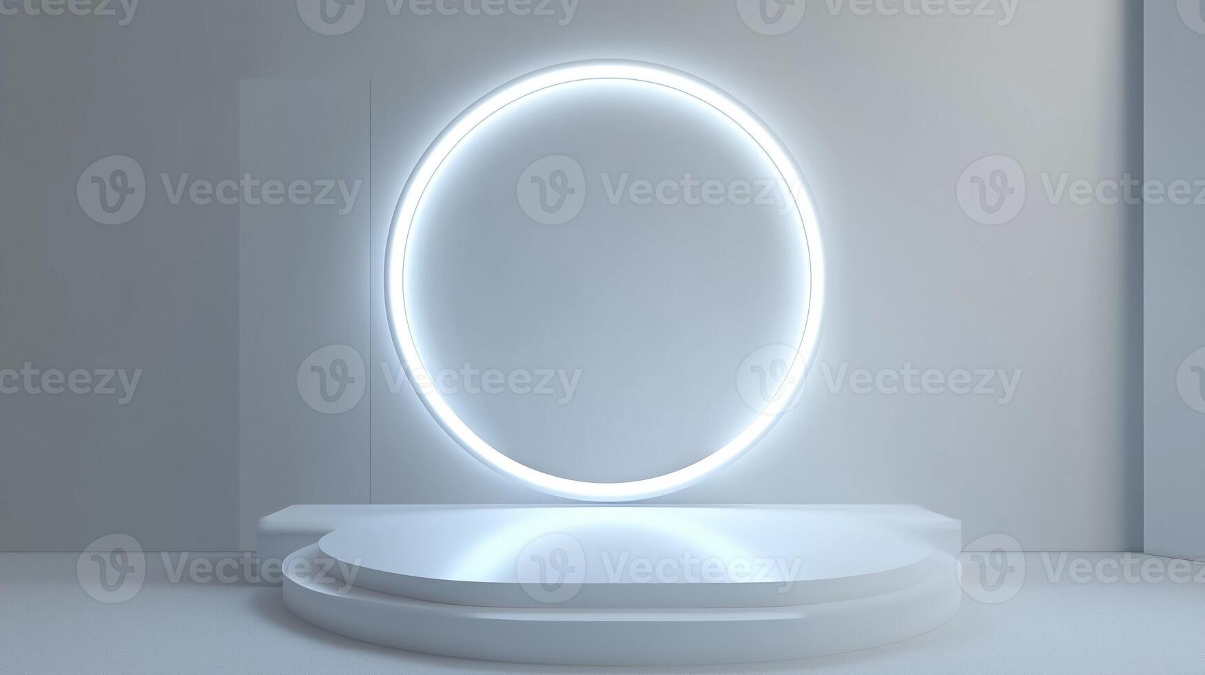 Circle white neon light technology podium stage presentation in room modern technology photo
