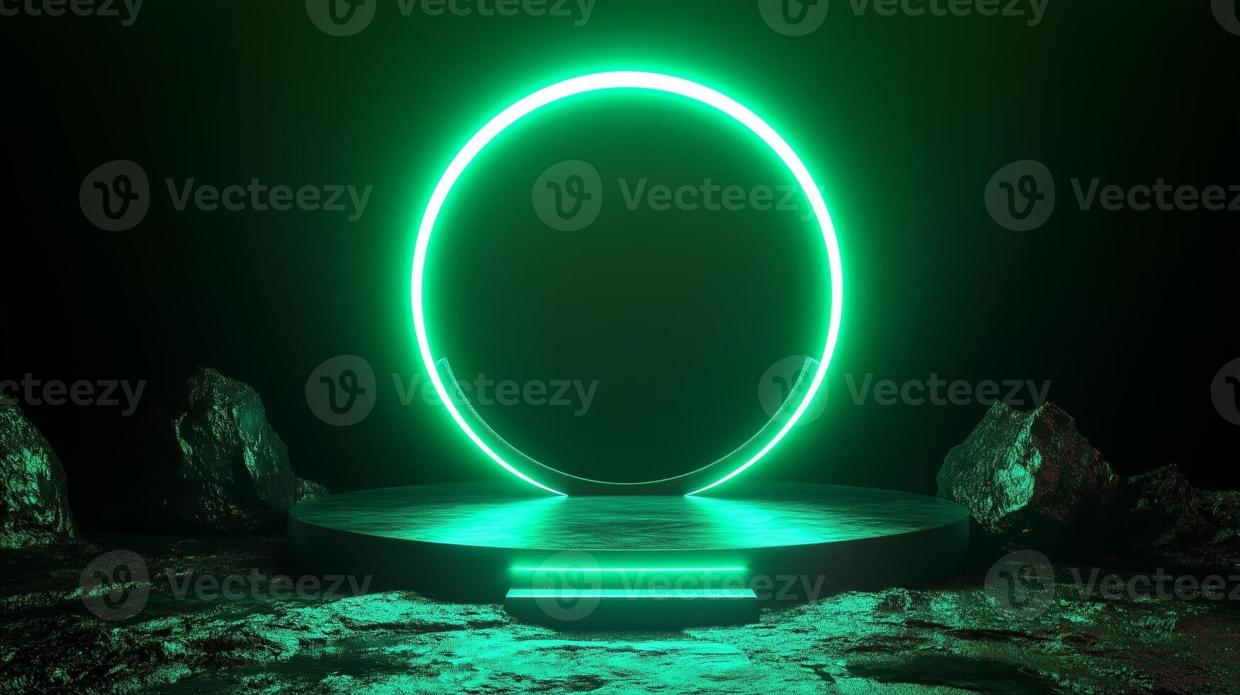 Circle blue neon light technology podium stage presentation in room modern technology photo
