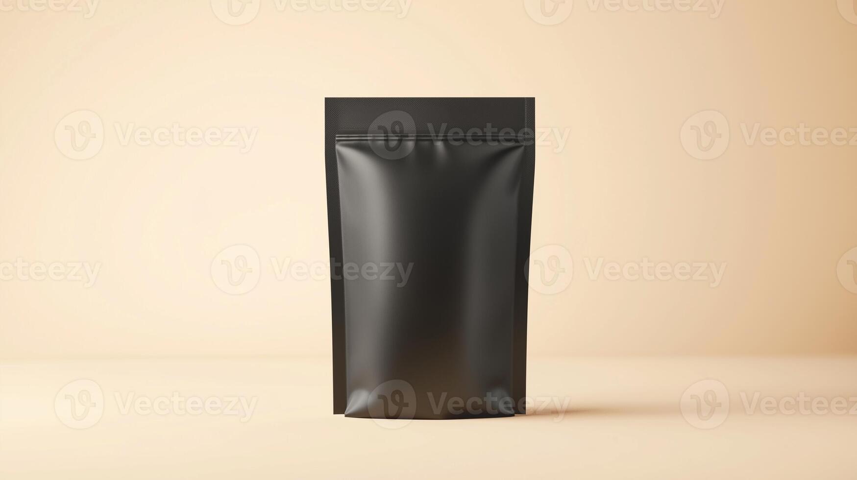 Mockup zipper pouch black carton standing product packaging on soft background photo