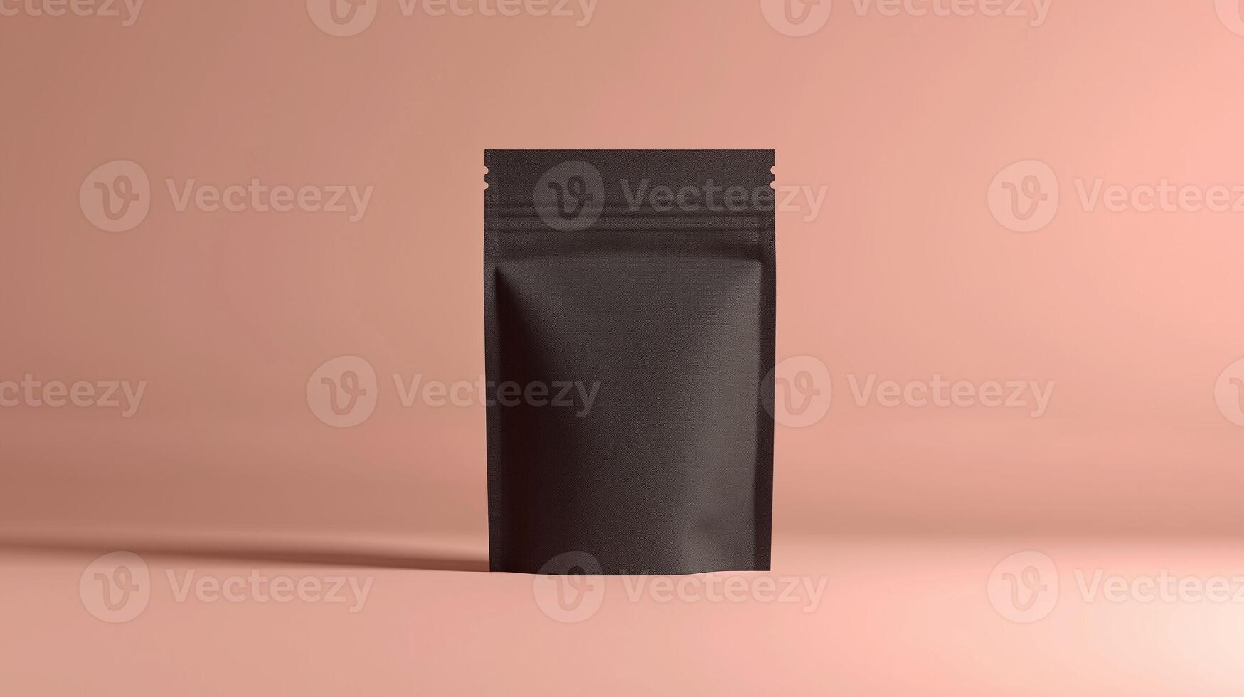 Mockup zipper pouch black carton standing product packaging on soft background photo