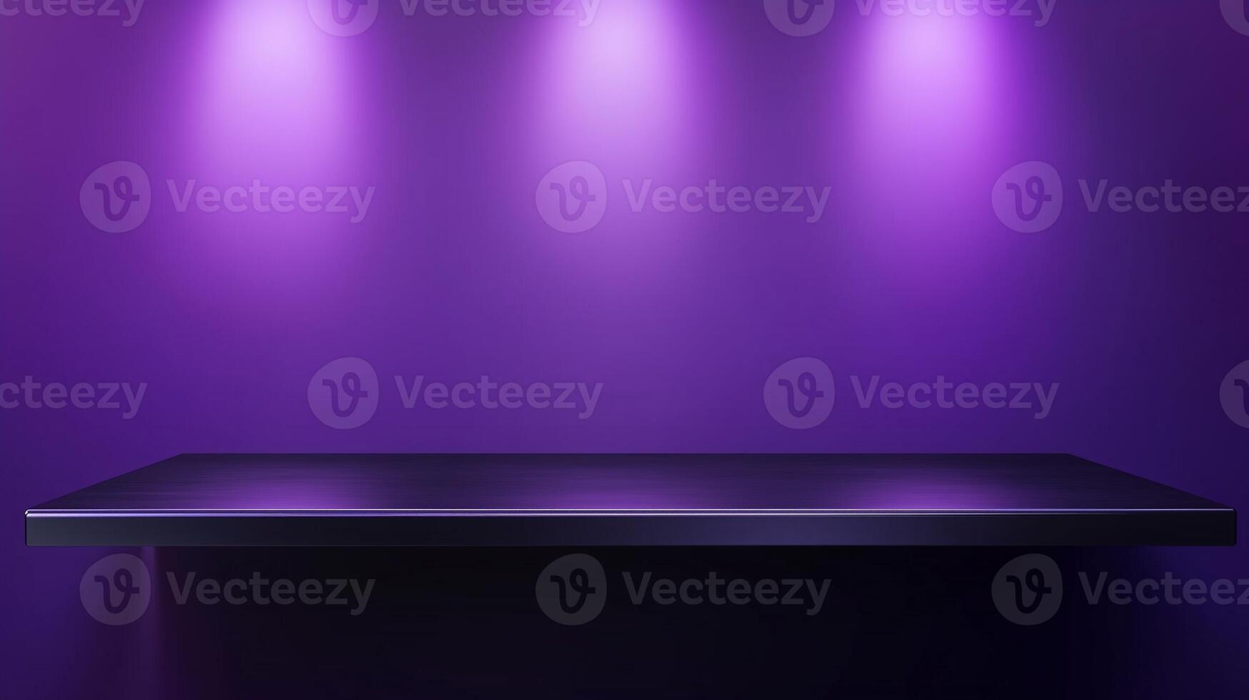 Black steel countertop shelf with spotlight and purple wall for product display promotion photo