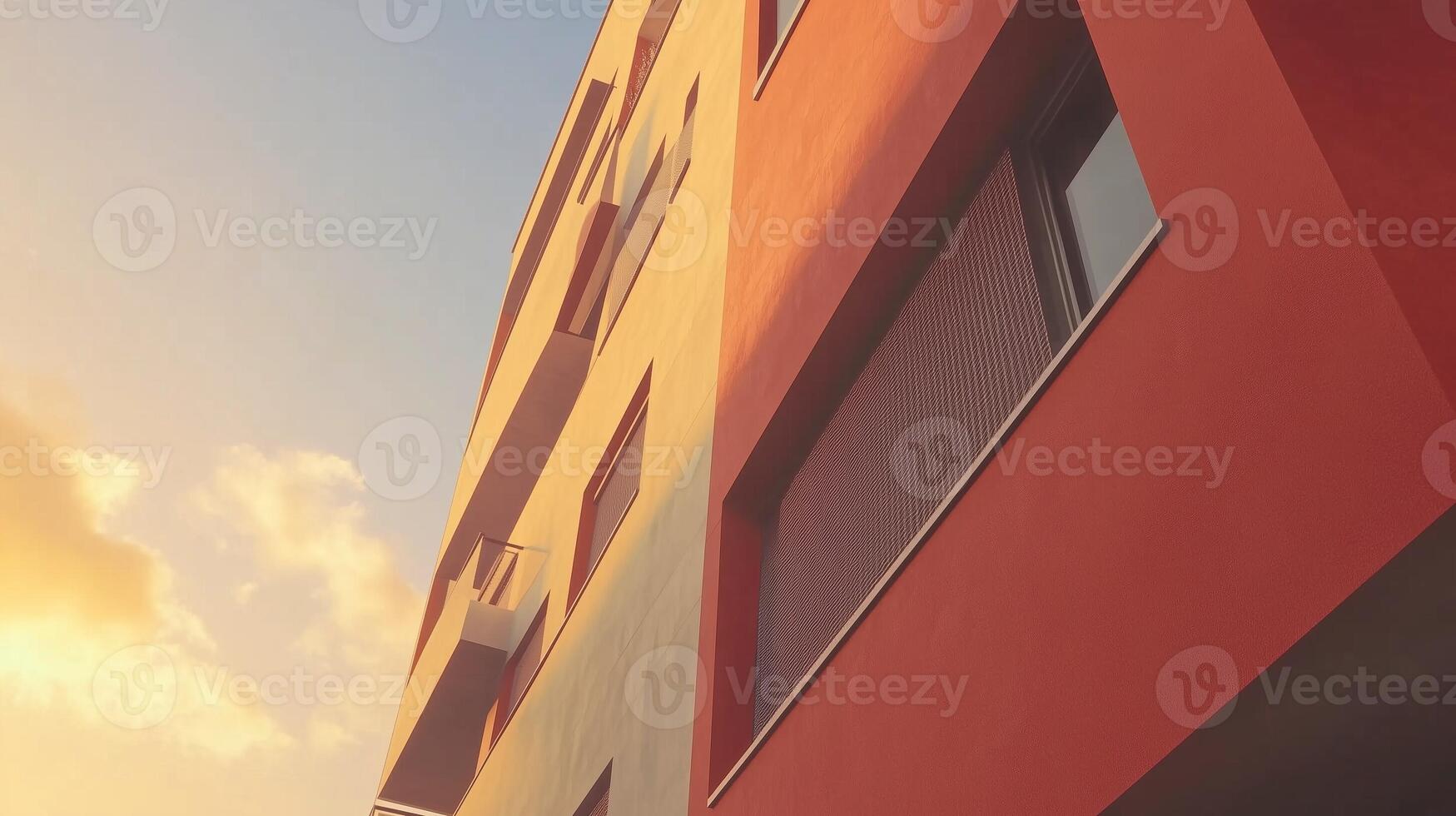 Wall of the building modern architecture futuristic structure with sunset sky photo