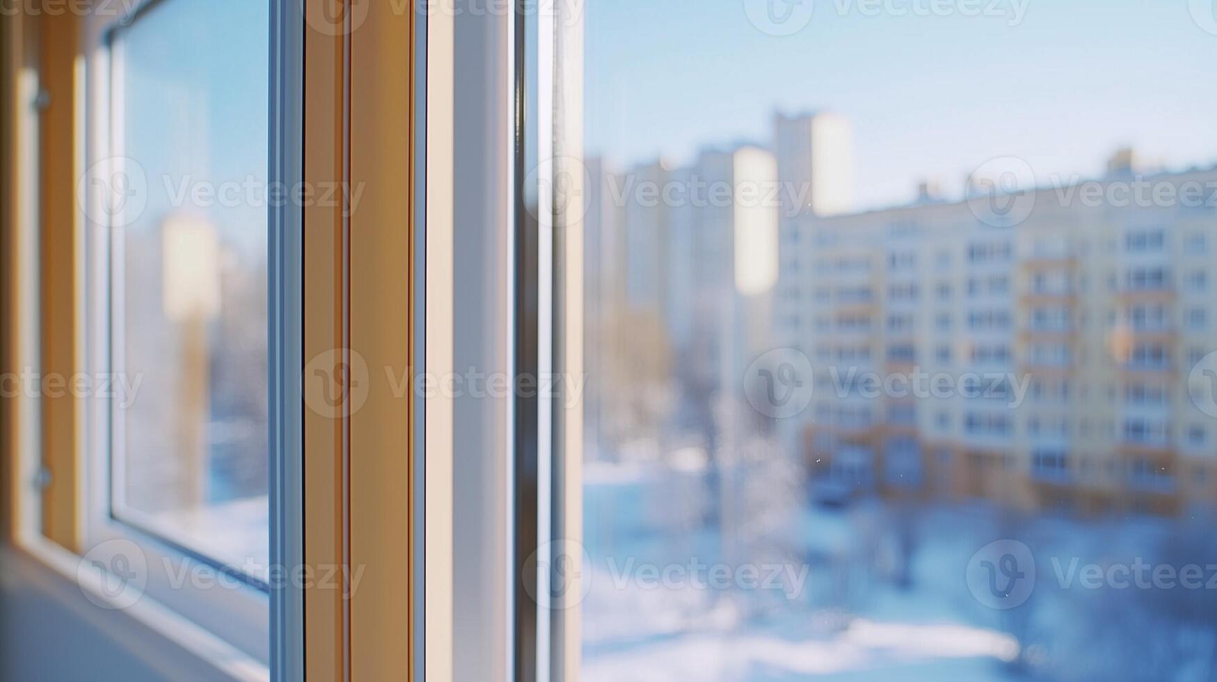 Glass window winter view corner metal frame with plant in outdoor modern architecture photo
