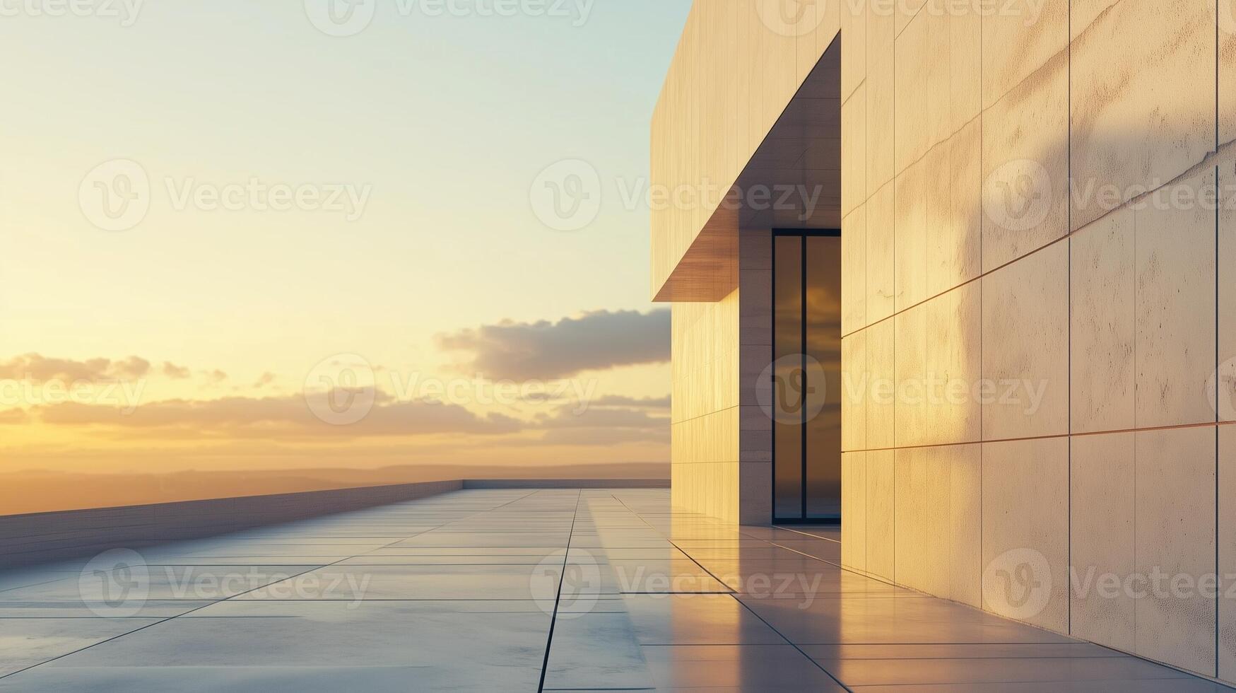 Wall of the building modern arshitecture futuristic structure with sunset sky photo