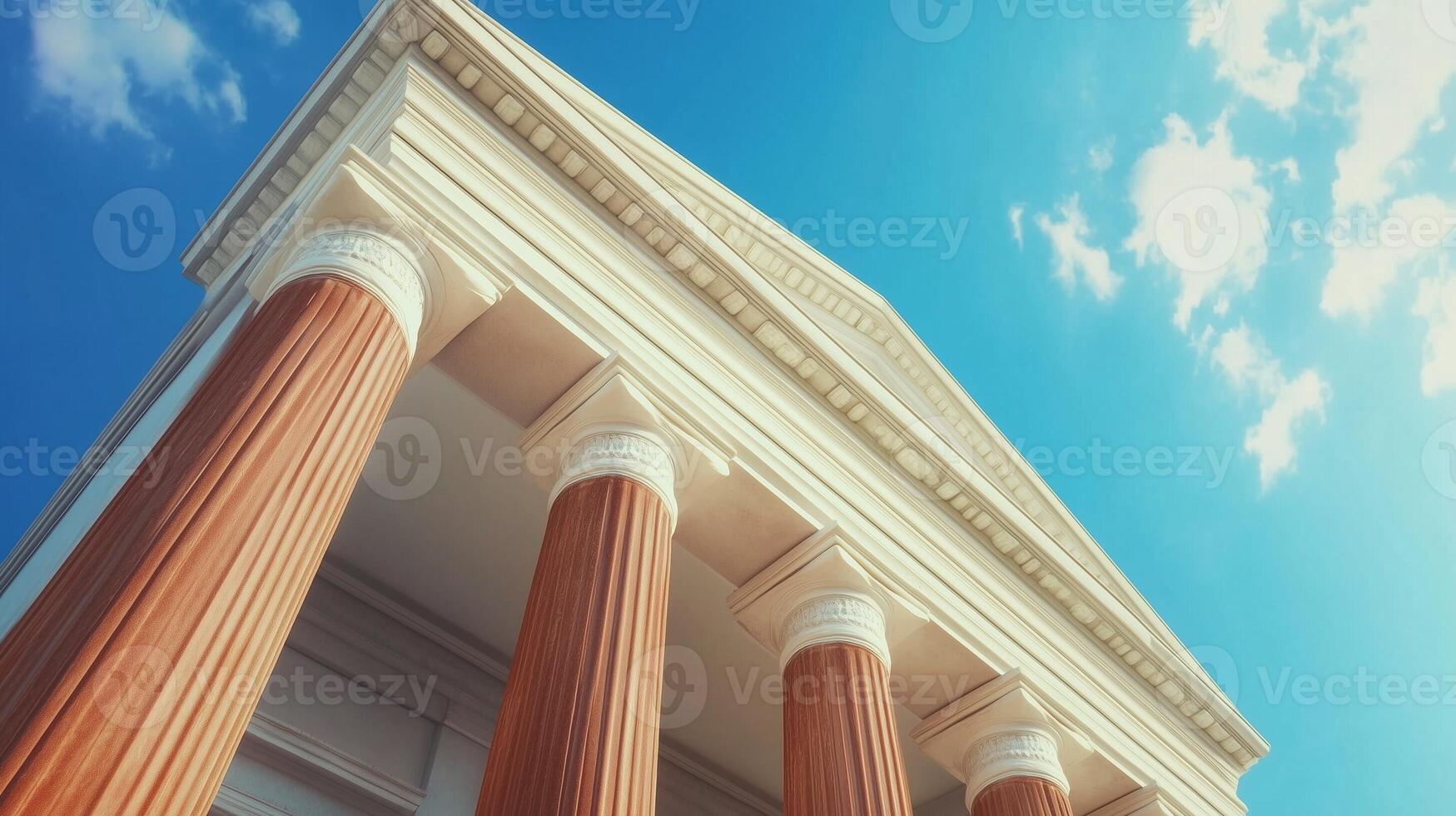 Stone columns concrete texture pillar classical building exterior with blue sky photo