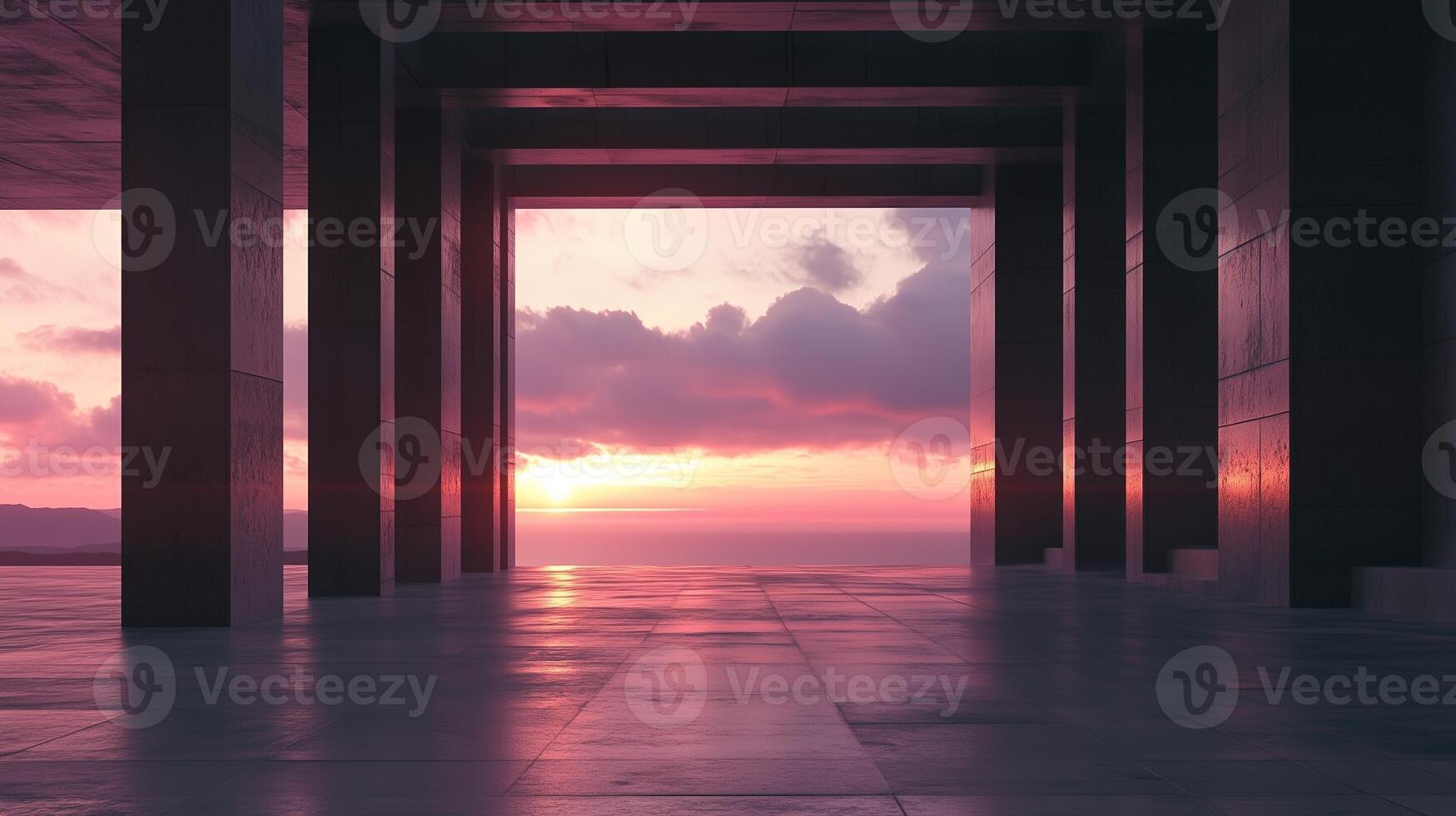 Architecture grey cement concrete high wall exterior modern building with sunset sky photo