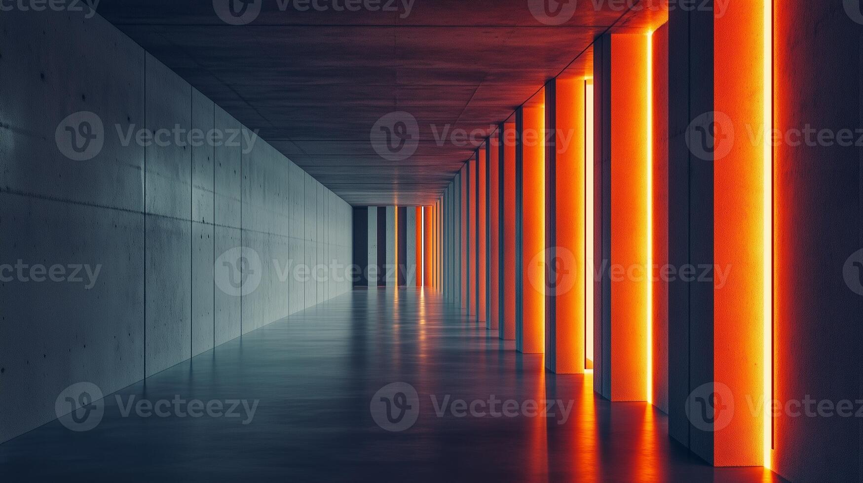 Architecture grey and orange cement corridor high wall exterior modern building with blue sky photo