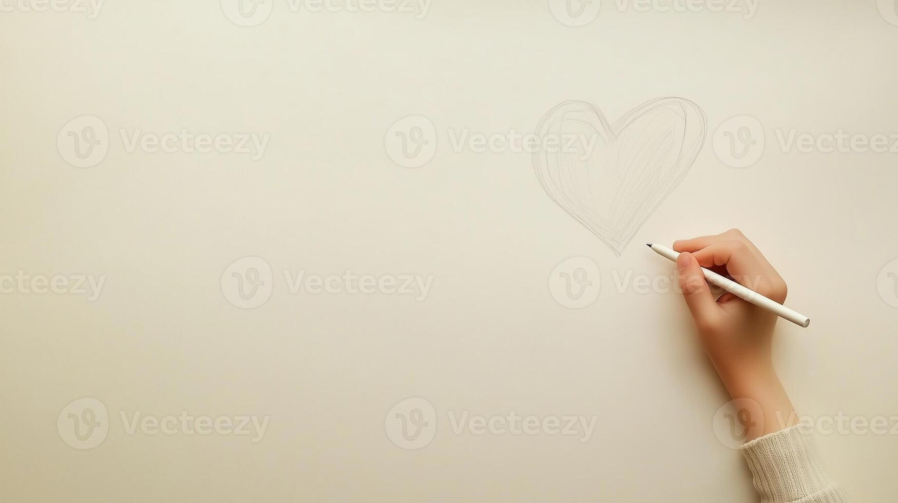 Hands kid drawing simple love shape sketch with pencil copy space background photo
