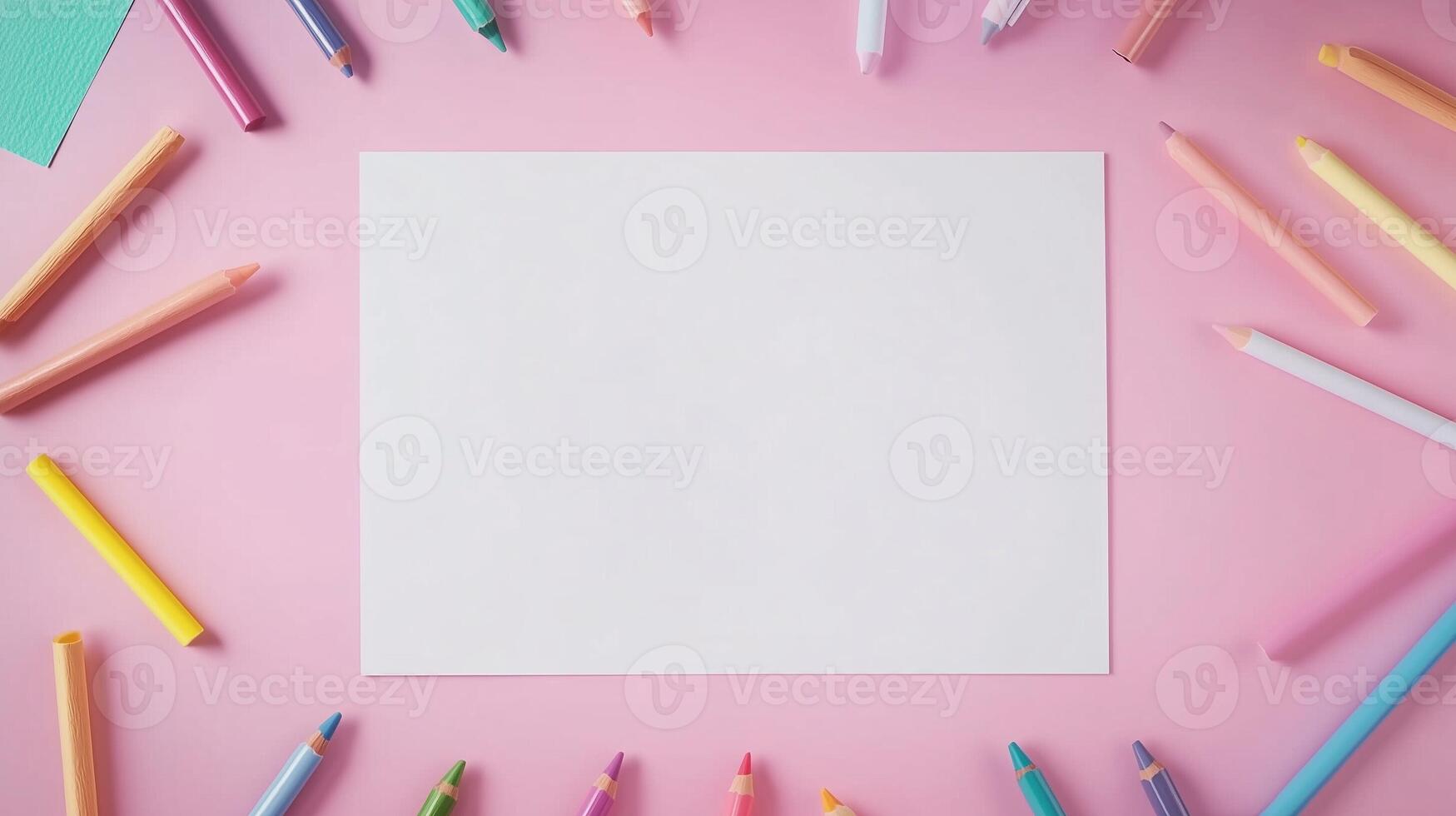 Blank white book and pencils coloring decoration for drawing or texting and pink background photo