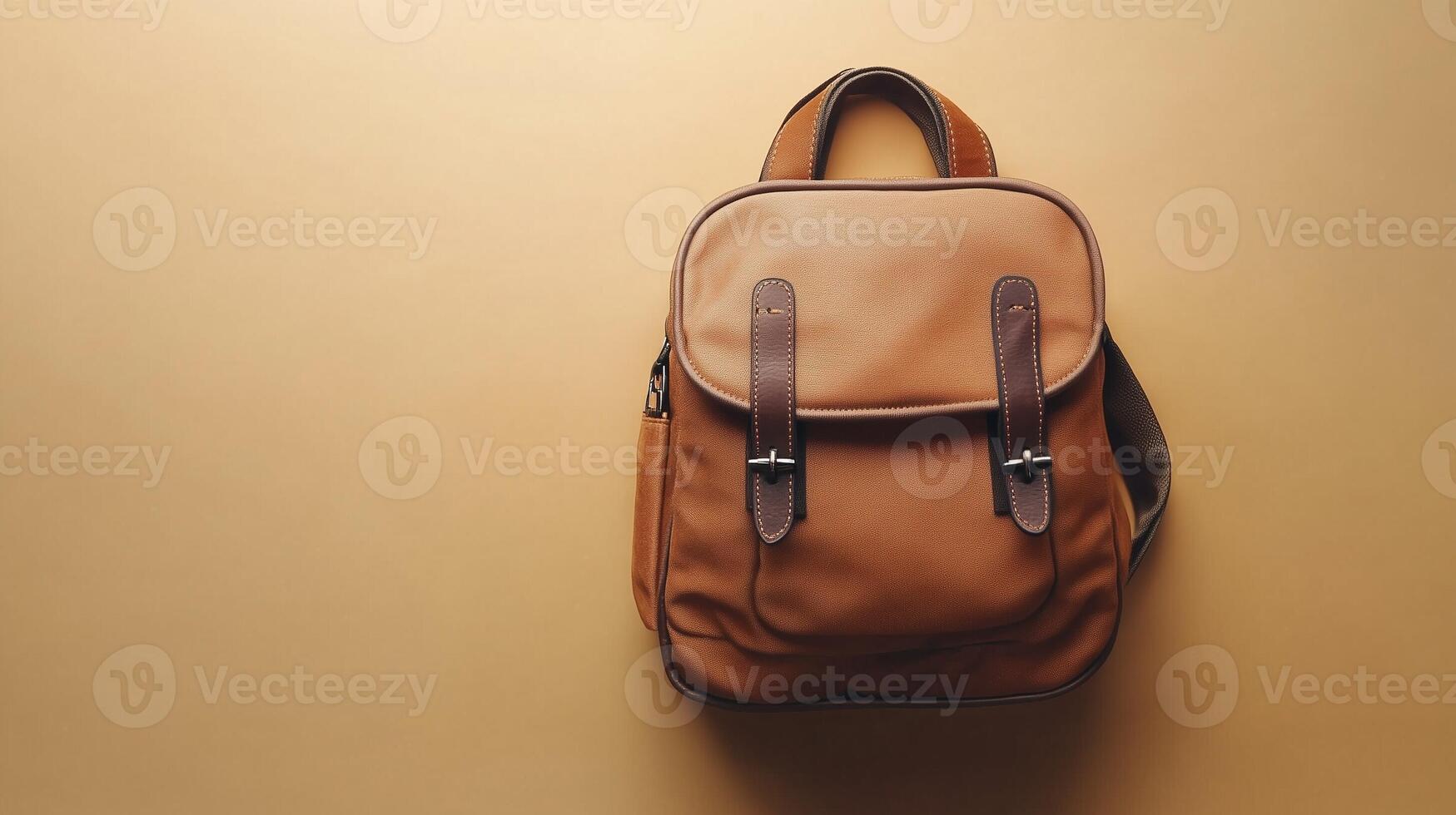 Brown school bag a stationery place or working briefcase copy space solid background photo