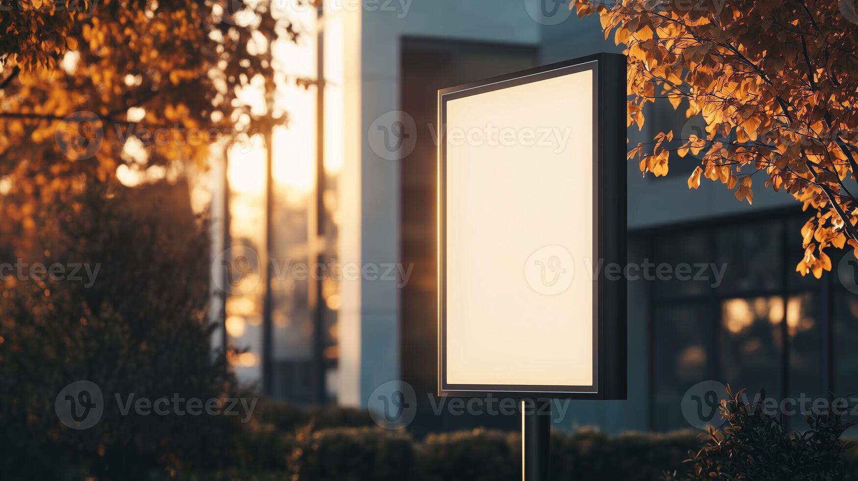 Mockup white blank board modern placard rectangle advertising in street for information photo