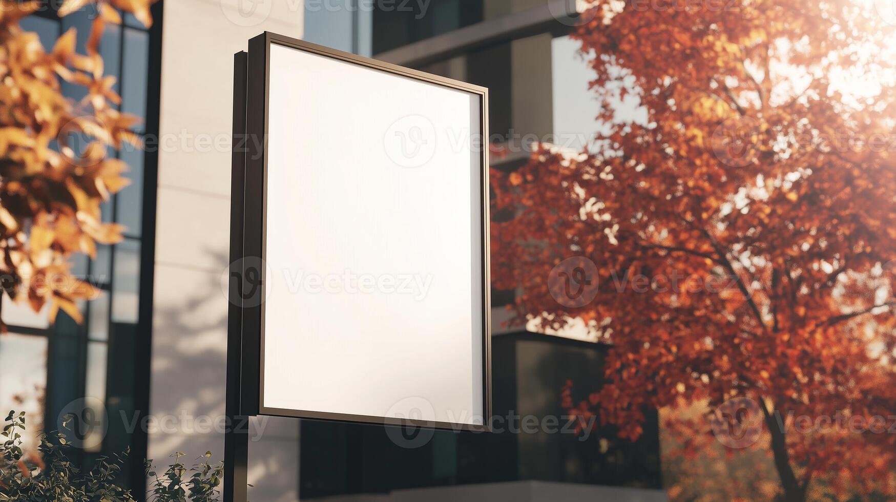 Mockup white blank board modern placard rectangle advertising in street for information photo