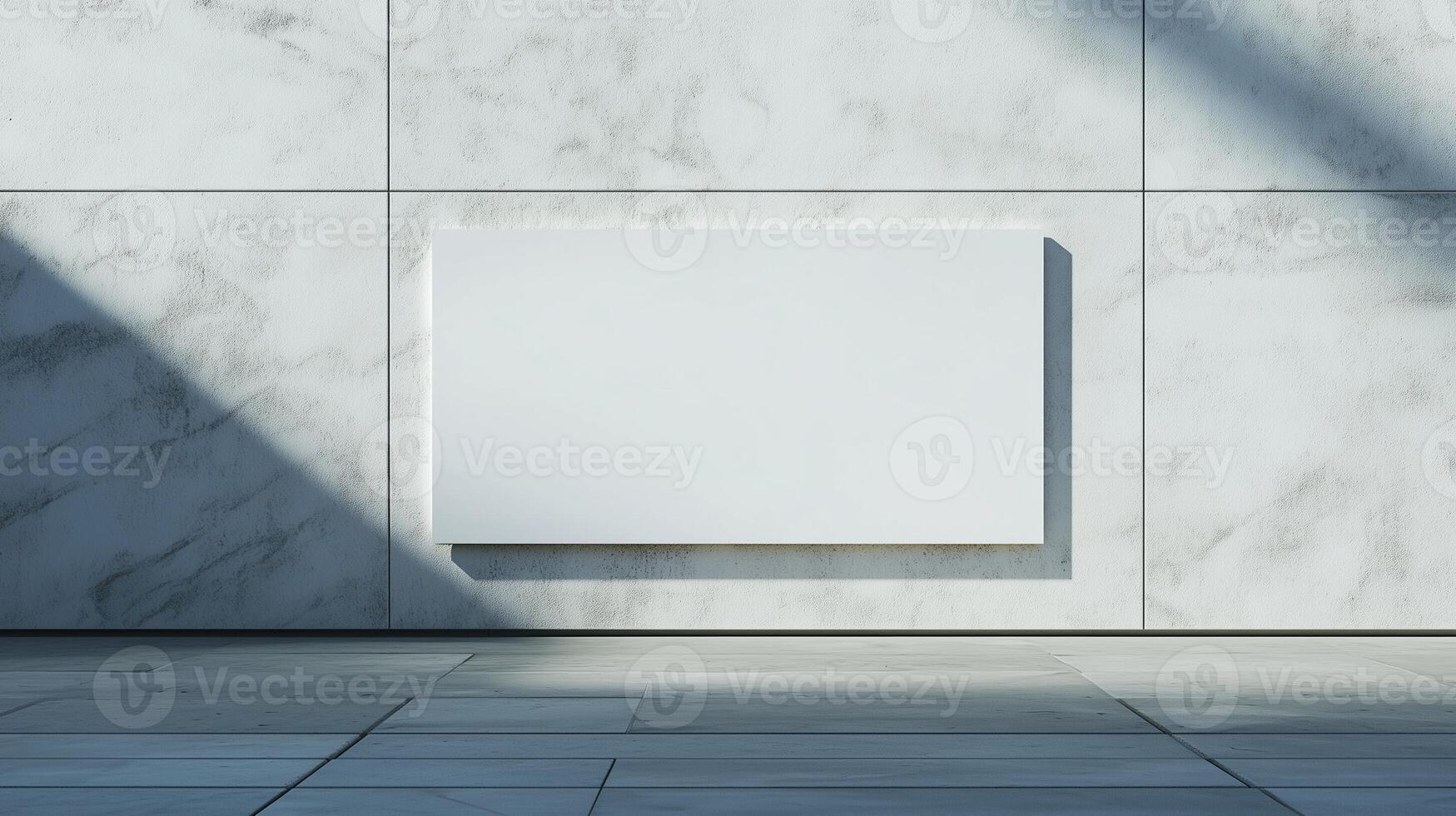 Mockup white blank board modern placard rectangle advertising in wall building for information photo