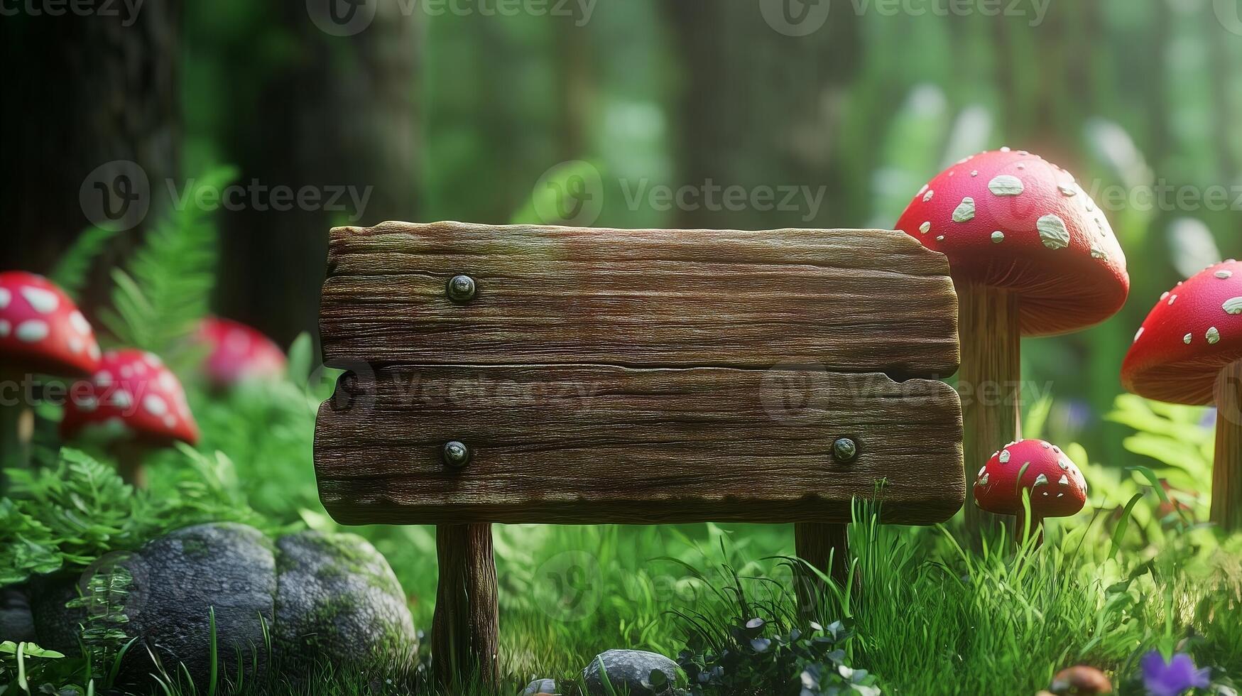 Blank wooden trunk board for label information important in mushroom botanical field garden photo