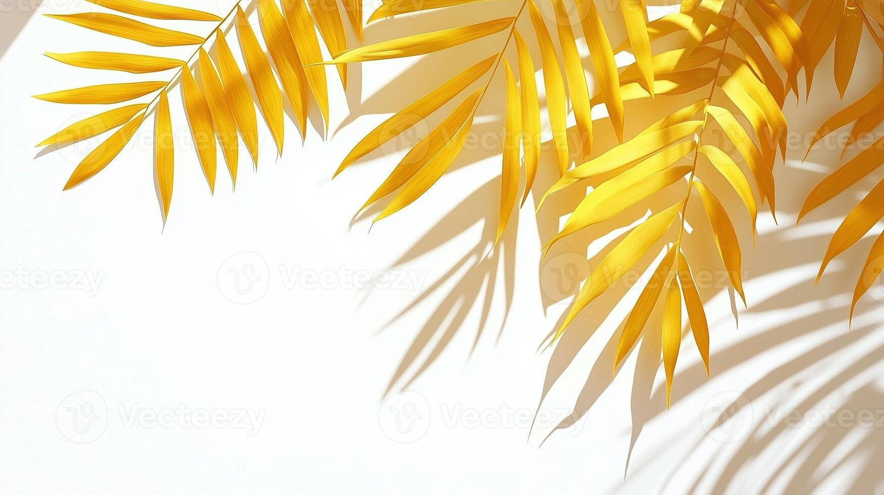 Yellow leaves on the edge decoration with natural shadow form sun light and white background photo