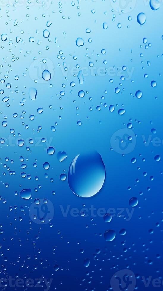Waterdrop bubble splashing rounded on blue blurred background photo