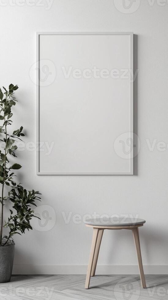 White blank frame mockup and white wall in empty room story portrait background photo