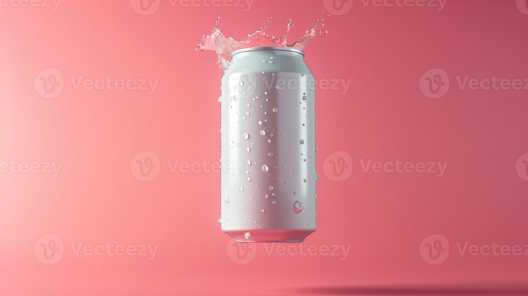 Silver plain can in water with bubble, liquid cylinder container branding promotion drink photo