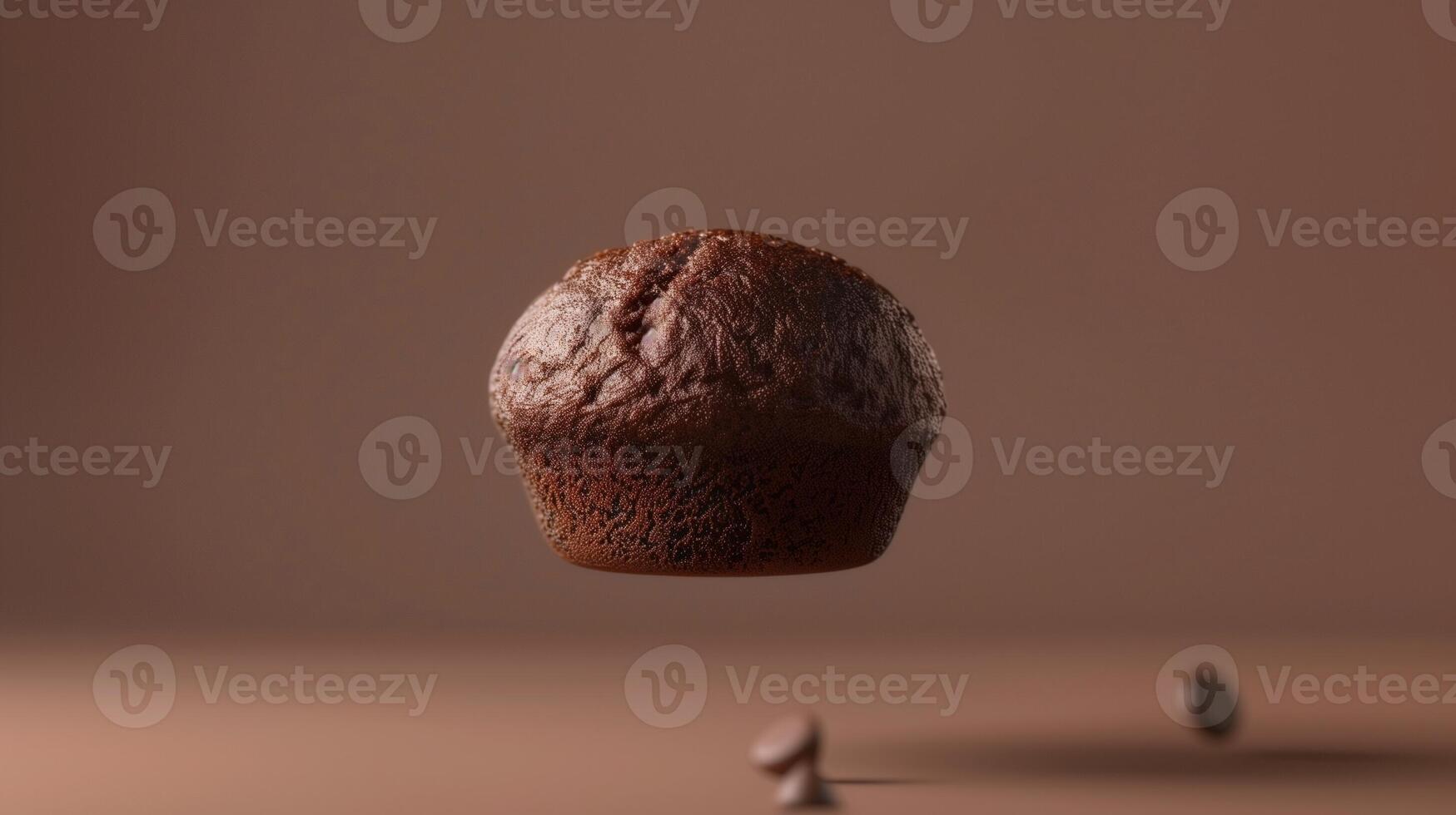 Chocolate muffin dark sweet cake flying solid background for background photo
