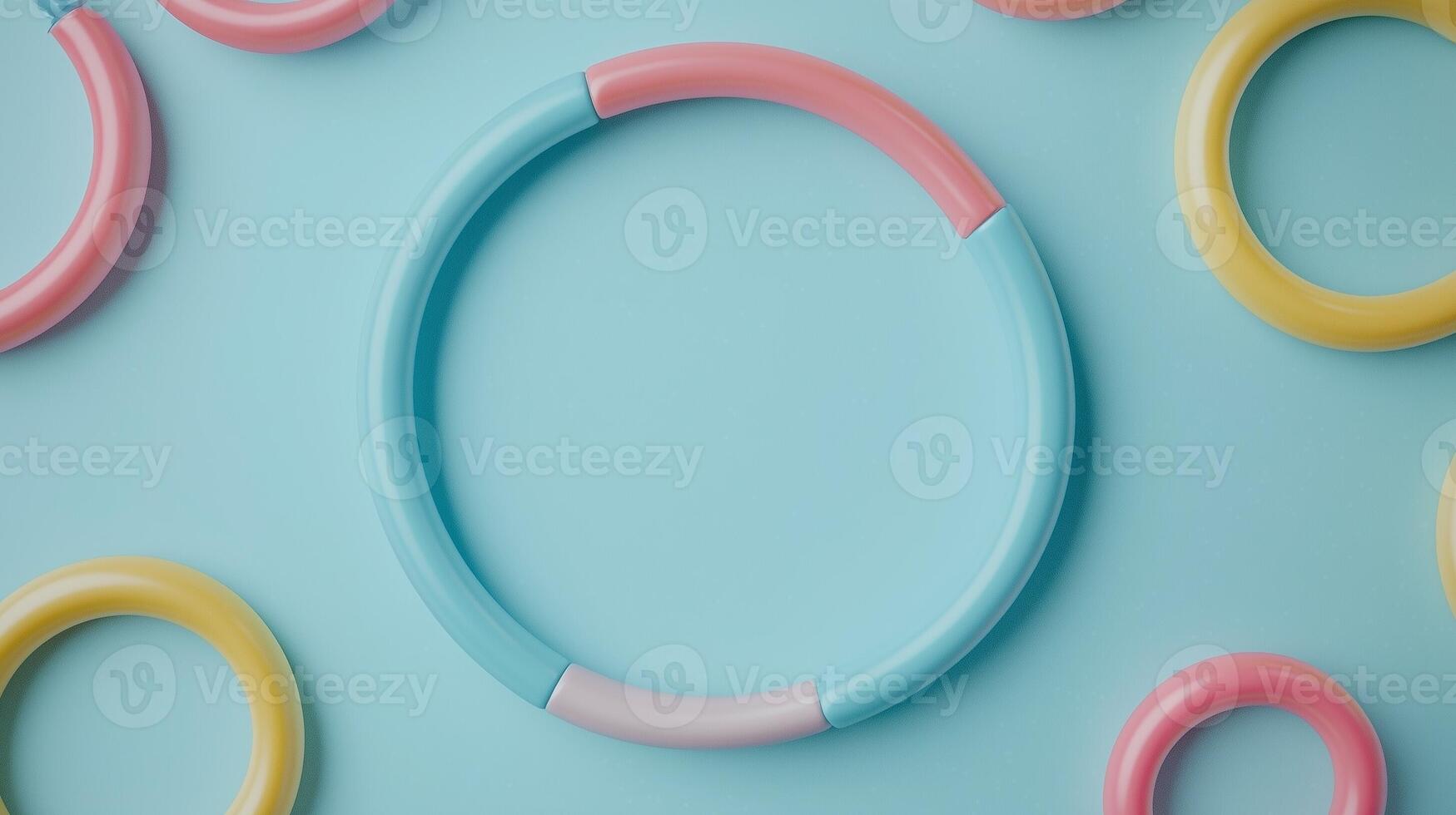 Hoops ring plastic pastel color for playing sport activity solid blue background photo
